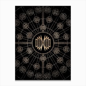Geometric Glyph Abstract Radial Array in Glitter Gold on Black n.0440 Canvas Print