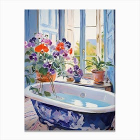 A Bathtube Full Of Pansy In A Bathroom 4 Canvas Print