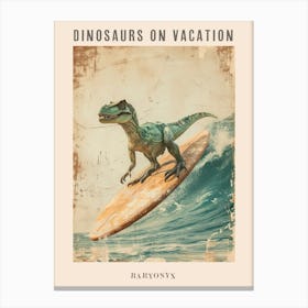 Vintage Baryonyx Dinosaur On A Surf Board 3 Poster Canvas Print