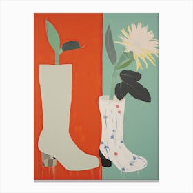 Painting Of Cowboy Boots With Flowers, Pop Art Style 3 Canvas Print
