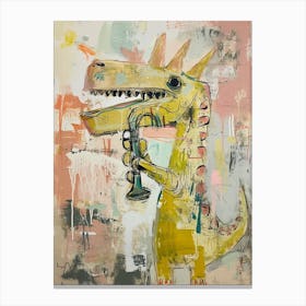 Graffiti Pastel Painting Dinosaur Playing Trumpet 1 Canvas Print