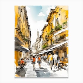 Sketch Of A Street In Italy 1 Canvas Print