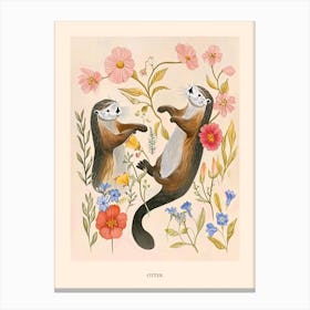 Folksy Floral Animal Drawing Otter 2 Poster Canvas Print