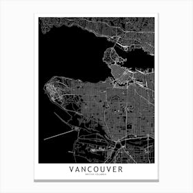 Vancouver Black And White Map Canvas Print