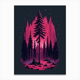 A Fantasy Forest At Night In Red Theme 62 Canvas Print