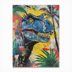 Dinosaur With Palm Trees Graffiti Inspired 3 Canvas Print