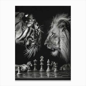 Two Tigers Playing Chess Canvas Print