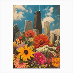 Chicago   Floral Retro Collage Style 4 Canvas Print