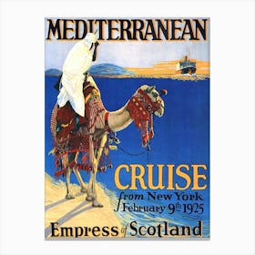 Mediterranean Cruise, Baudouin on Camel Welcomes Tourist Cruiser, Vintage Travel Poster Canvas Print
