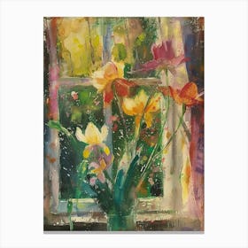 Tulip Flowers On A Cottage Window 4 Canvas Print