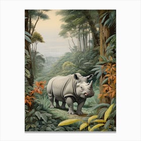 Rhino In The Green Leaves Realistic Illustration 5 Canvas Print