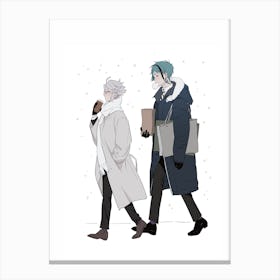 Two Anime Characters Walking In The Snow Canvas Print