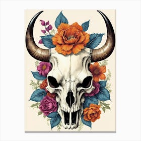 Floral Bison Skull (20) Canvas Print