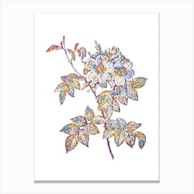 Stained Glass White Rosebush Mosaic Botanical Illustration on White Canvas Print