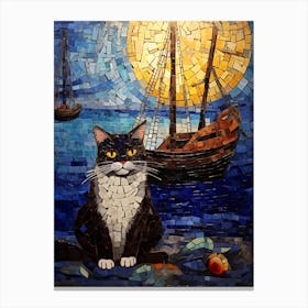 Mosaic Of A Cat At A Medieval Dock Canvas Print