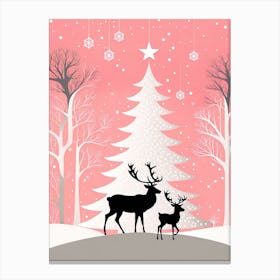 Christmas Tree And Deer, Rein deer, Christmas Tree art, Christmas Tree, Christmas vector art, Vector Art, Christmas art, Christmas, pink and white 2 Canvas Print