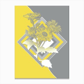 Vintage Red Aster Flowers Botanical Geometric Art in Yellow and Gray n.203 Canvas Print