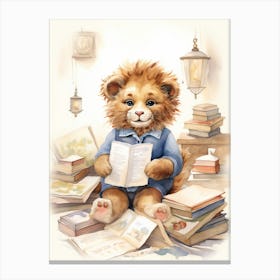 Collecting Stamps Watercolour Lion Art Painting 3 Canvas Print