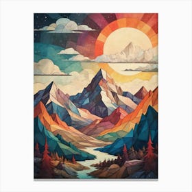 Minimalist Sunset Low Poly Mountains (3) Canvas Print