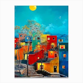 Colorful Houses At Night Canvas Print