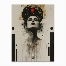 Moon Goddess Dark Ink Drawing Surreal Dripping Paint Ink Platter Gold Foil Canvas Print