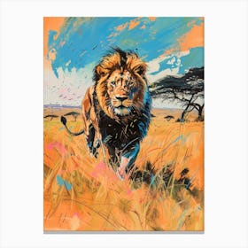Masai Lion Hunting In The Savannah Fauvist Painting 3 Canvas Print