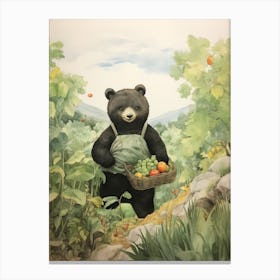 Storybook Animal Watercolour Black Bear 3 Canvas Print