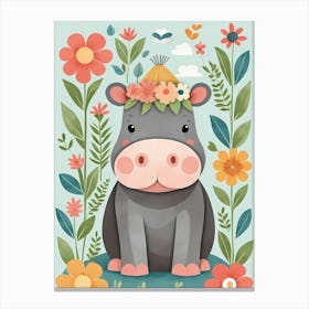Floral Baby Hippo Nursery Illustration (41) Canvas Print