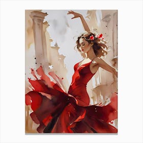 Crimson Whirl of Passion: A Flamenco Dancer Artwork Stampe su tela