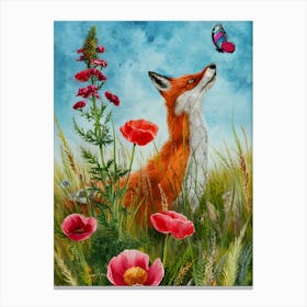 Fox And Butterfly Canvas Print