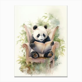 Panda Art Reading Watercolour 3 Canvas Print