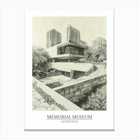 Memorial Museum Austin Texas Black And White Drawing 2 Poster Canvas Print