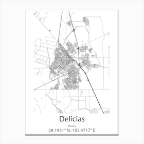 Delicias,Mexico Minimalist Map Canvas Print