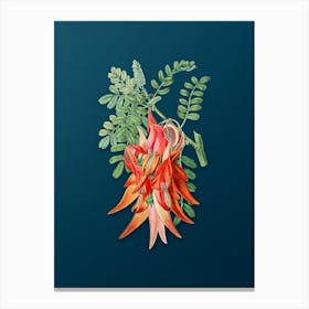 Vintage Crimson Glory Pea Flower Botanical Art on Teal Blue n.0747 Canvas Print
