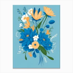 Beautiful Flowers Illustration Vertical Composition In Blue Tone 4 Canvas Print