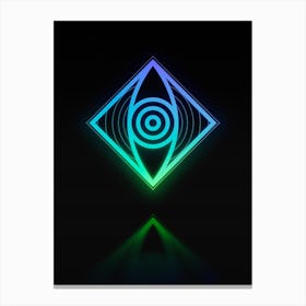 Neon Blue and Green Geometric Glyph Abstract on Black n.0299 Canvas Print