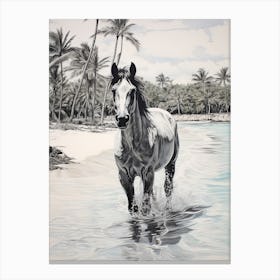 A Horse Oil Painting In Tulum Beach, Mexico, Portrait 4 Canvas Print