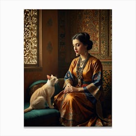 Portrait Of A Woman With A Cat Canvas Print