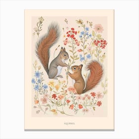 Folksy Floral Animal Drawing Squirrel 3 Poster Canvas Print