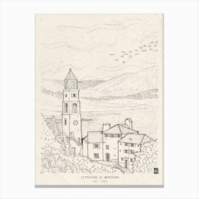 Cittadina Di Montagna - Italian Alps Mountain Town Art Print - Pen & Ink Landscape Illustration - Italy Wall Art Canvas Print