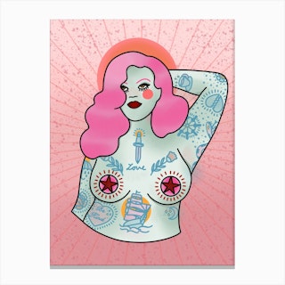 Pink Hair Curvy Tattooed Pin Up Girl Canvas Print