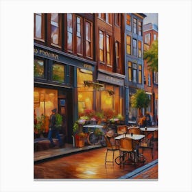 The city of Amsterdam, Netherlands, streets, cafes, passing by, the beauty of summer, oil colors.2 Canvas Print