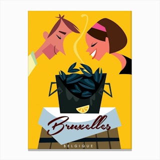 Bruxelles Poster Yellow & Brown Canvas Print