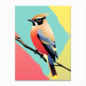 Colourful Geometric Bird Cedar Waxwing 2 Canvas Print