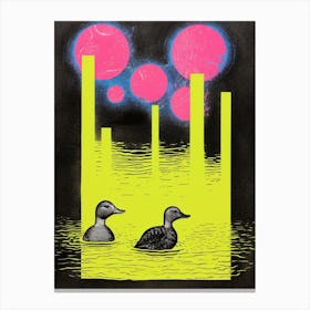 Geometric Duckling In The River Lime Green & Pink Canvas Print