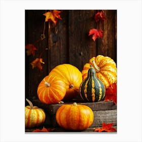 Autumn Gourds And Pumpkins Arranged For Thanksgiving Vibrant Hues Of Orange Yellow And Red Some (3) Canvas Print