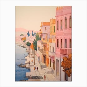 Izmir Turkey 4 Vintage Pink Travel Illustration Canvas Print