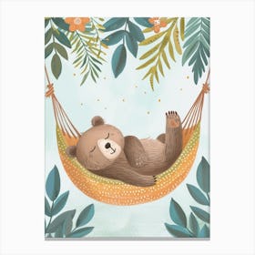 Sloth Bear Napping In A Hammock Storybook Illustration 2 Canvas Print