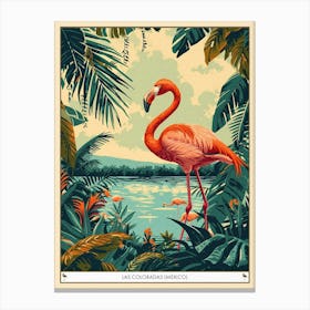 Greater Flamingo Las Coloradas Mexico Tropical Illustration 4 Poster Canvas Print