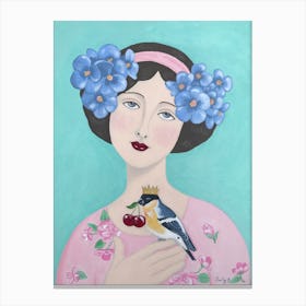 2 Woman With Bird And Cherry Canvas Print